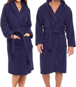 Lüks Keten Pamuk Kapşonlu Bornoz Unisex Lacivert LKPKBL04